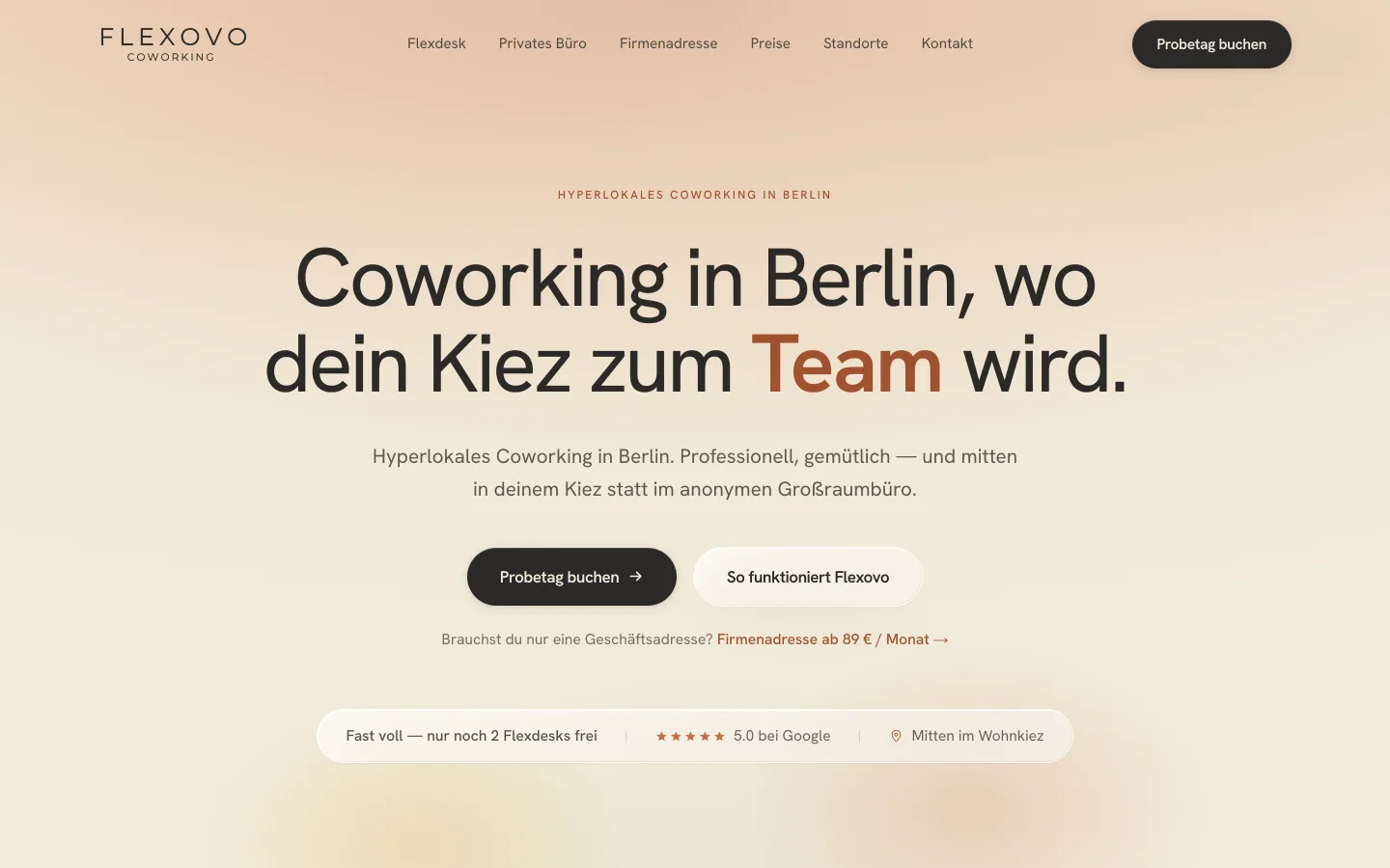 Startseite von flexovo am Desktop
