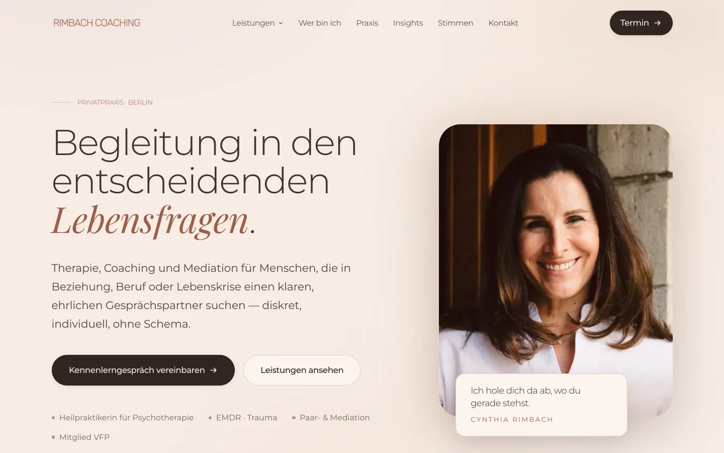 Startseite von Rimbach Coaching am Desktop