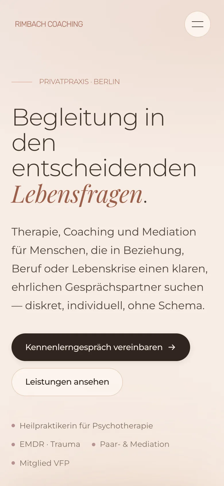 Startseite von rimbach-coaching.de auf dem Handy