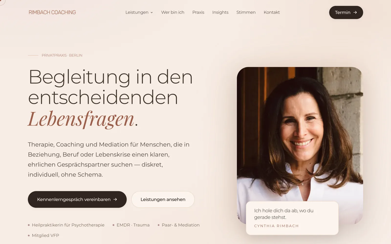 Startseite von rimbach-coaching.de nach dem Relaunch