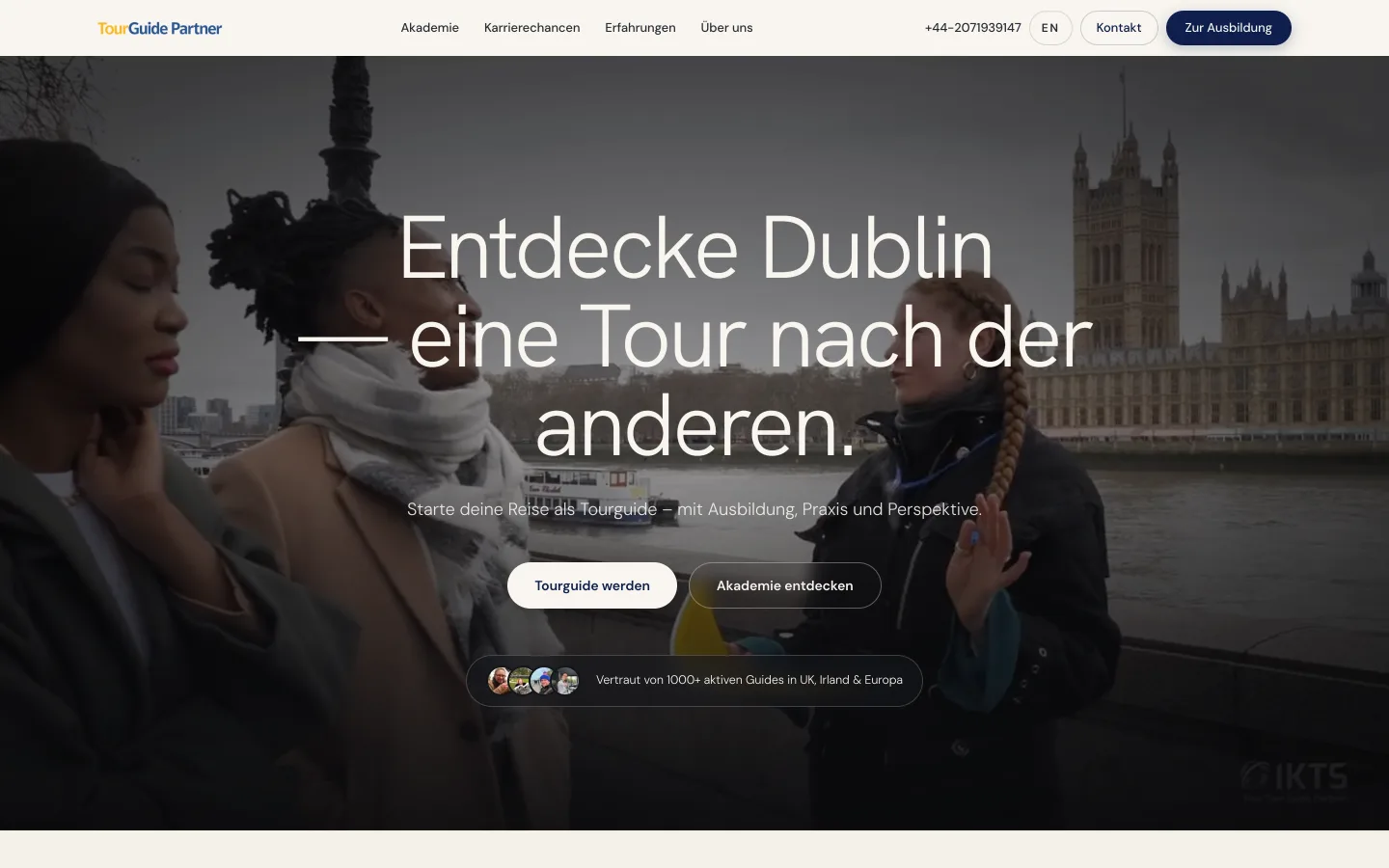 Startseite von Tour Guide Partner am Desktop