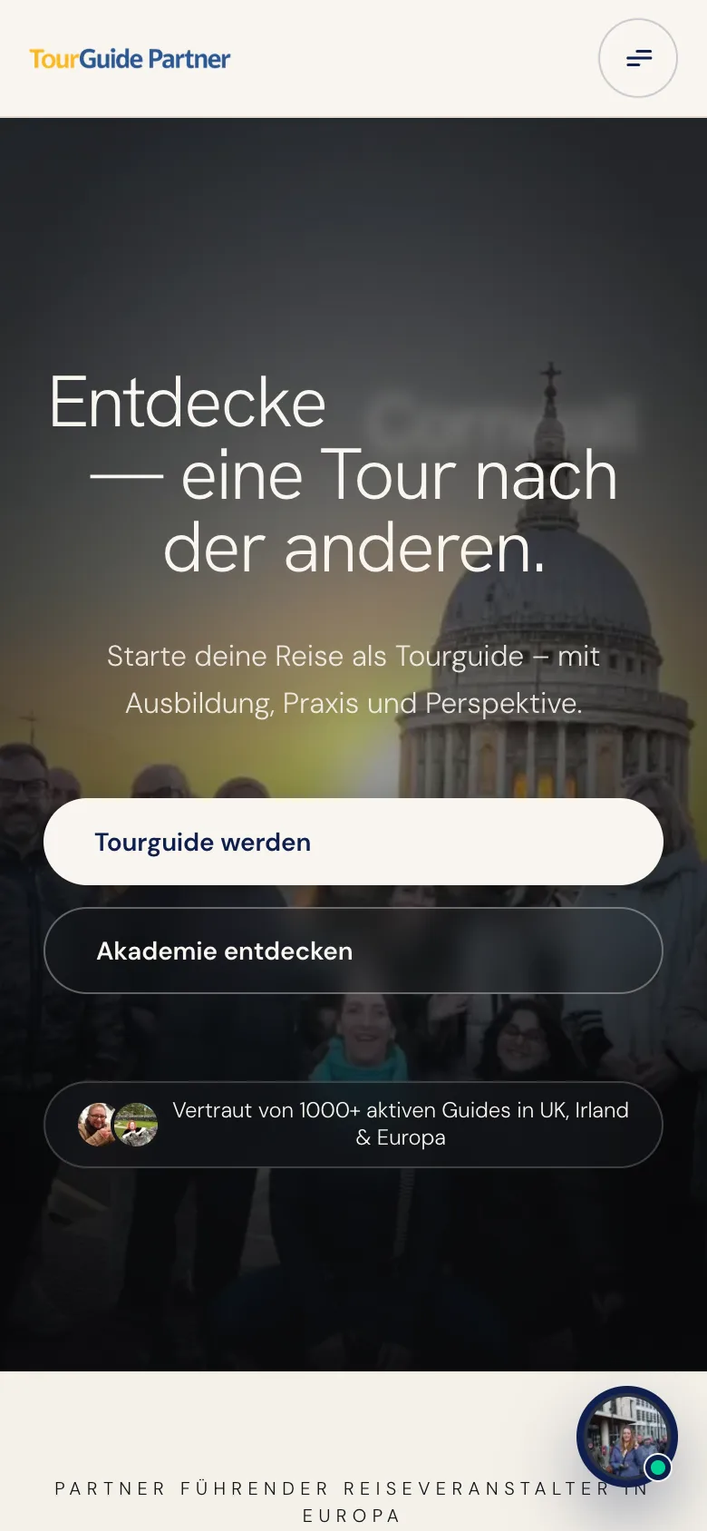 Deutsche Startseite von tourguide-partner.com auf dem Handy