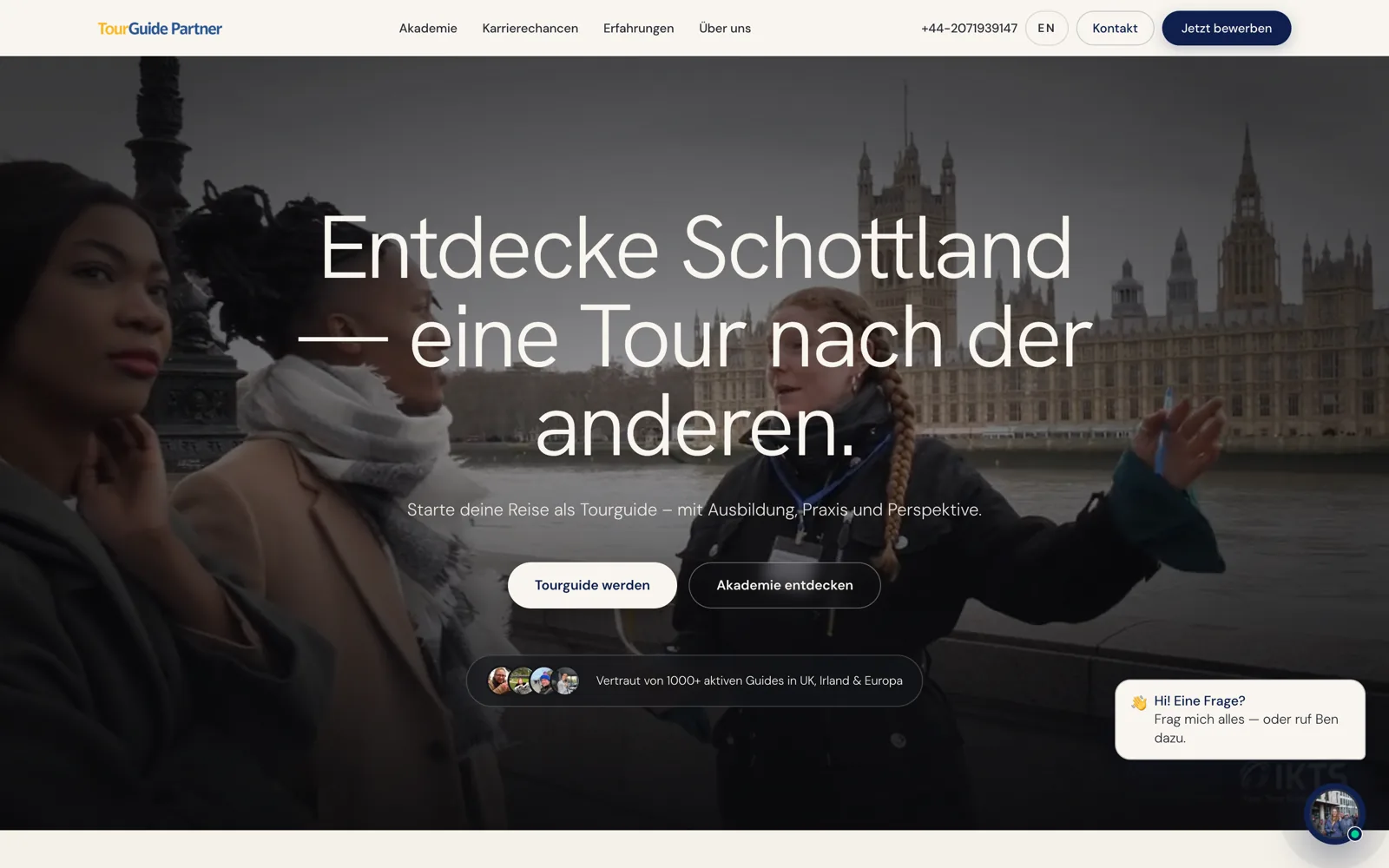 Startseite von tourguide-partner.com nach dem Relaunch