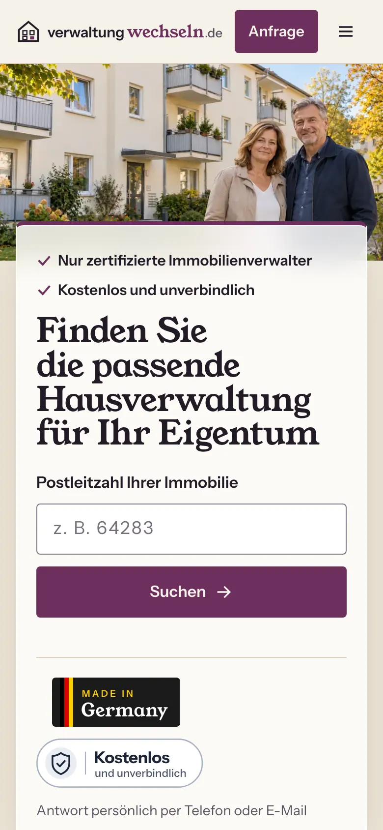 Startseite von verwaltung-wechseln.de auf dem Handy
