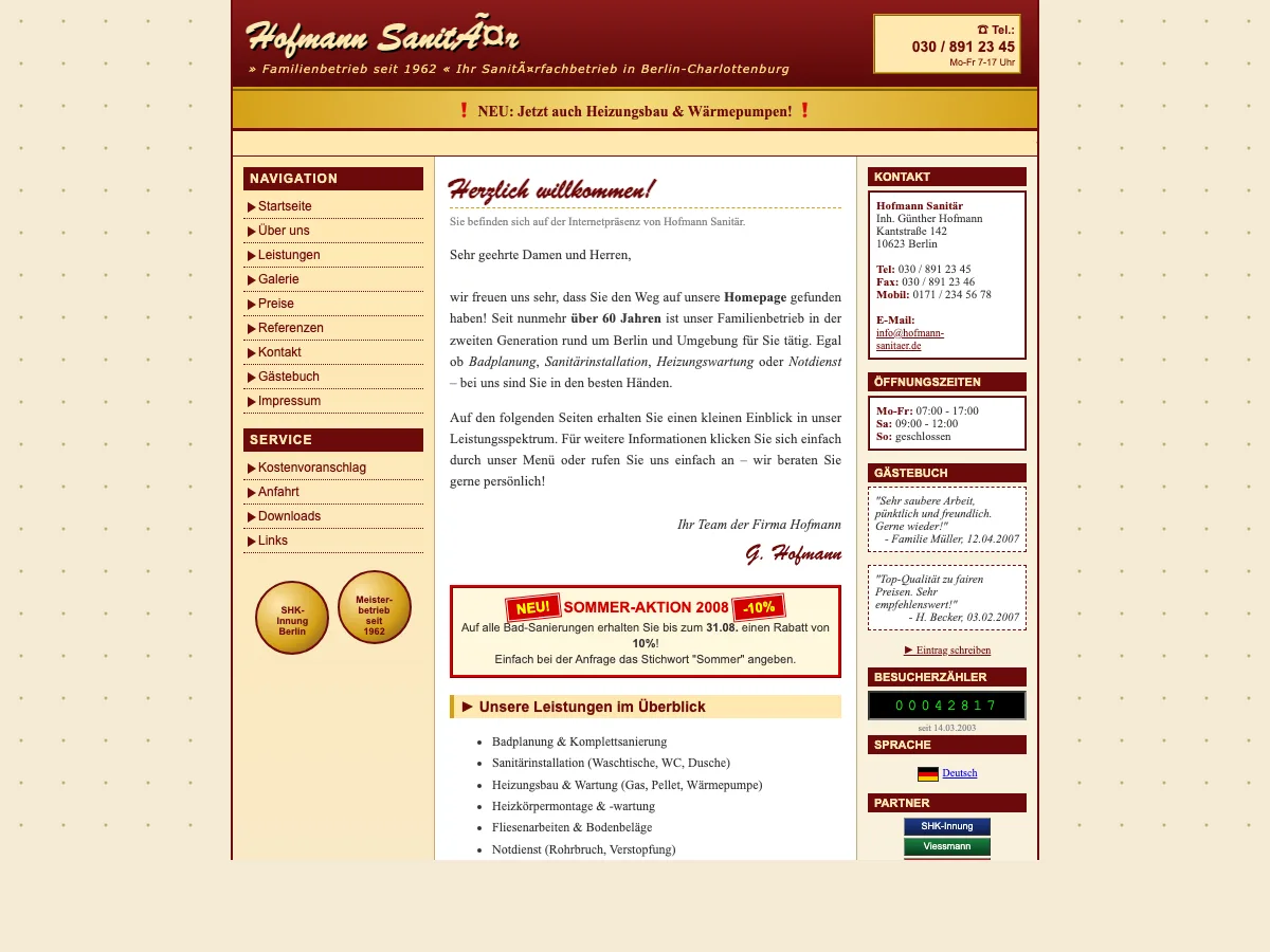 Vorher: alte Maler-Hofmann-Website
